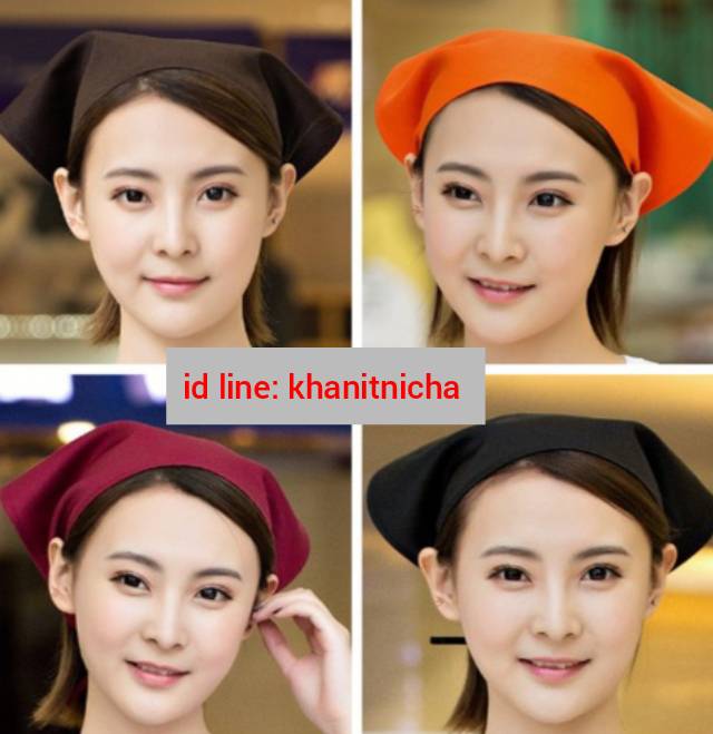 ผ้าสามเหลี่ยมโพกผม หมวกเชฟ หมวกพ่อครัว หมวกแม่ครัว หมวกกุ๊ก พนักงานเสริฟ
