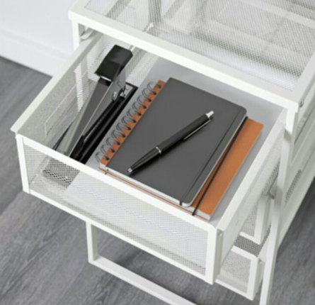 IKEA LENNART ตู้ลิ้นชัก/ตู้เก็บกระดาษ ตะแกรงเหล็กสีขาว 3 ชั้น มีล้อ