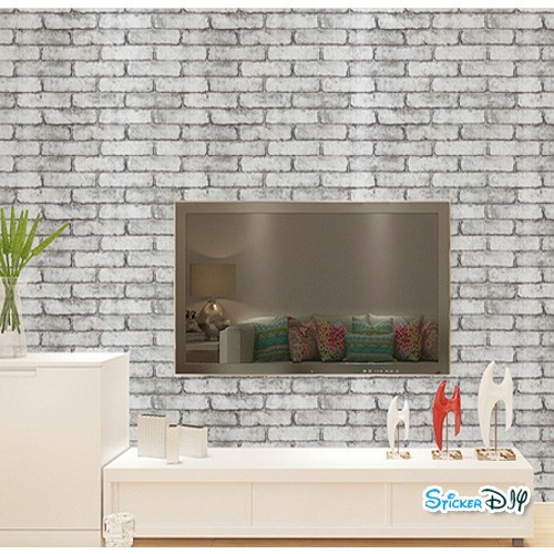 (กว้าง45cm.xยาว10m.)Wallpaper sticker วอลเปเปอร์แบบกาวในตัว อิฐเทา