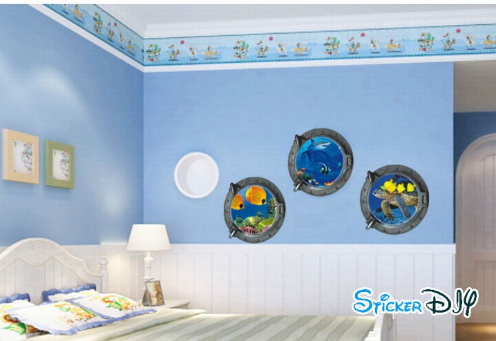 Wall sticker สติ๊กเกอร์ติดผนัง 3D OCEAN สไตล์ B (กว้าง33cmxสูง33cm จำนวน3ชิ้น ติดได้Freesize)