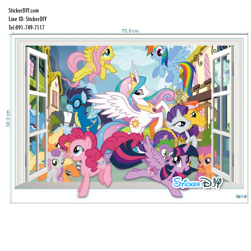 Wall Sticker สติ๊กเกอร์ติดผนัง 3D หน้าต่าง MY little pony C (กว้าง70cm.xสูง50cm)