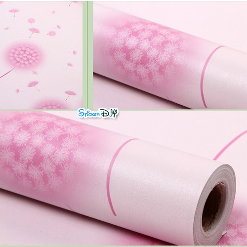 (หน้ากว้าง45cm.xยาว10m.)Wallpaper sticker วอลเปเปอร์แบบกาวในตัว Dandelion สีชมพู