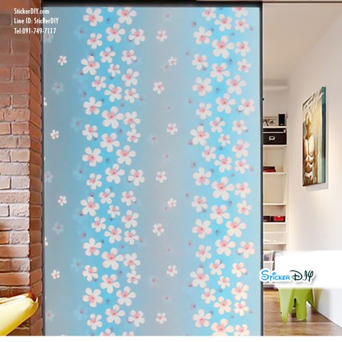 (กว้าง90cmxยาว130cm.)สติ๊กเกอร์ฝ้าติดกระจก แบบมีกาวในตัว ลีลาวดี สีฟ้า