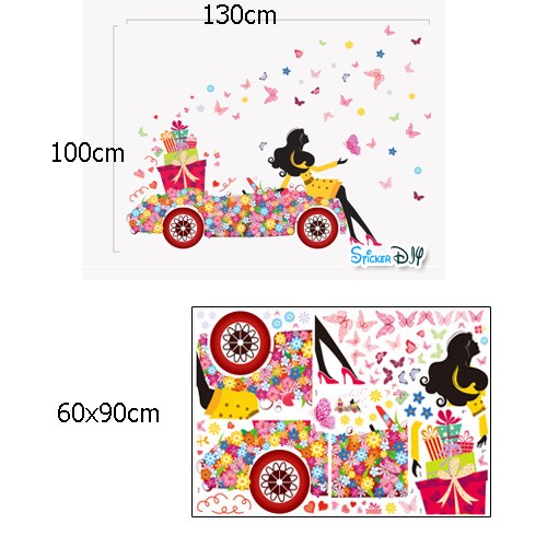 Transparent wall sticker สติ๊กเกอร์ติดผนัง Flower girl "Gift" (กว้าง130cm.xสูง100cm.)