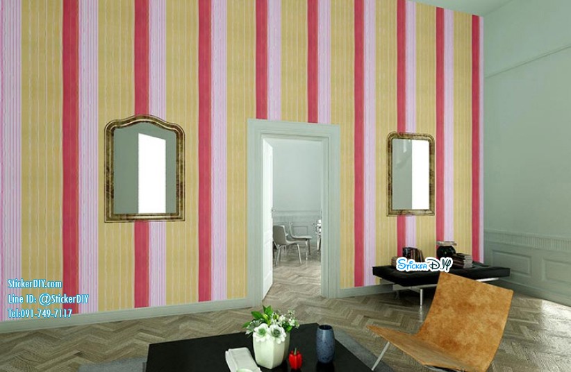 (กว้าง45cm.xยาว10m.)Wallpaper sticker วอลเปเปอร์แบบกาวในตัว Line wp1389B