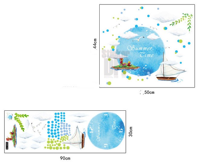 Wall clock sticker สติ๊กเกอร์นาฬิกาติดผนัง The beach (กว้าง50cm.xสูง44cm.)