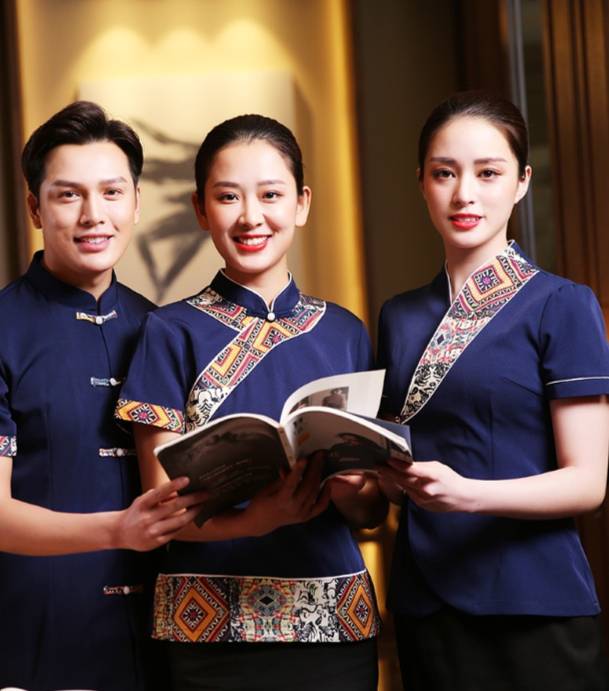 ชุดพนักงานร้านอาหารจีน ชุดฟอร์มพนักงานต้อนรับ เสื้อพนักงานเสริฟ