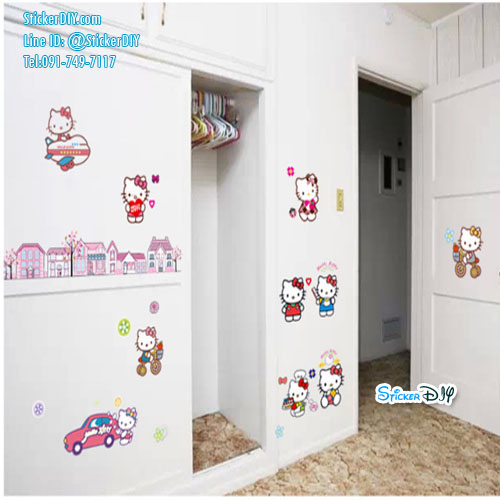 Transparent Wall Sticker สติ๊กเกอร์ติดผนัง Kitty Town (กว้าง100cm.xสูง60cm.)