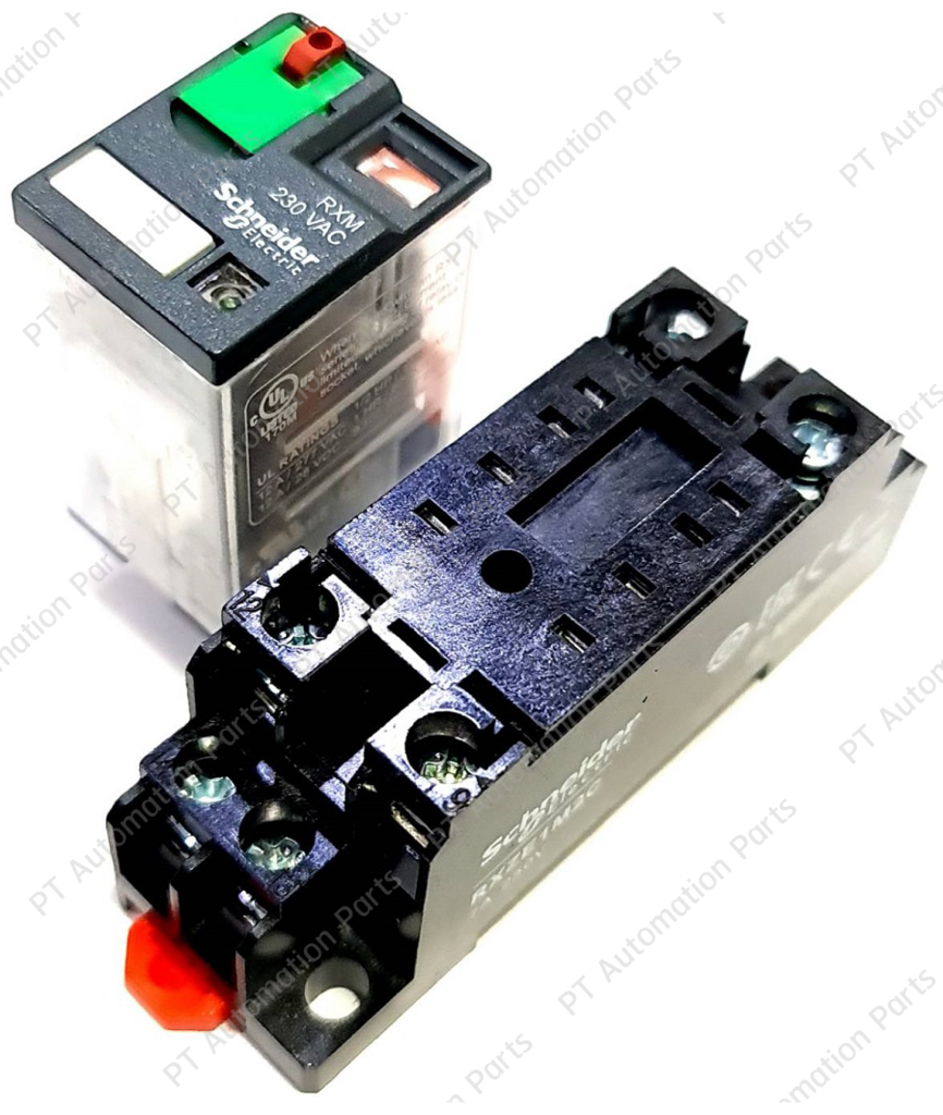 รีเลย์พร้อมซ็อกเก็ต ชไนเดอร์ Schneider Electric RXM2AB2P7 RXZE1M2C 230VAC 12A 2คอนแทค 8ขา มีไฟแสดงสถานะ LED