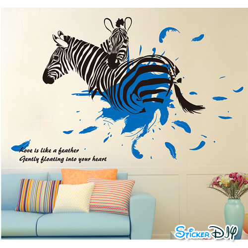 Transparent wall sticker สติ๊กเกอร์ติดผนัง Zebra feather (กว้าง120cm.xสูง70cm.)