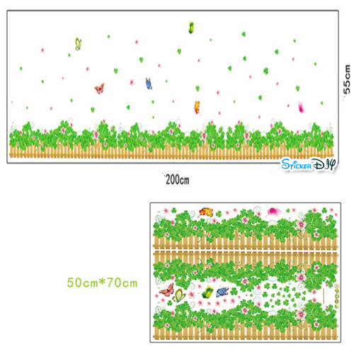 Transparent Wall Sticker สติ๊กเกอร์ติดผนัง แต่งขอบ Happy clover (กว้าง 200 cm. x สูง 55 cm.)
