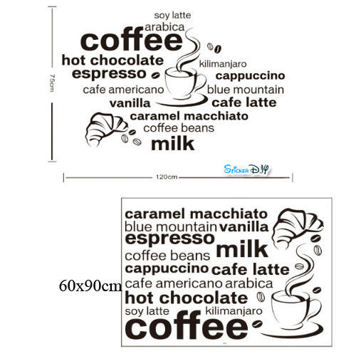 Transparent wall sticker สติ๊กเกอร์ติดผนัง Coffee I (กว้าง120cm.xสูง75cm.)