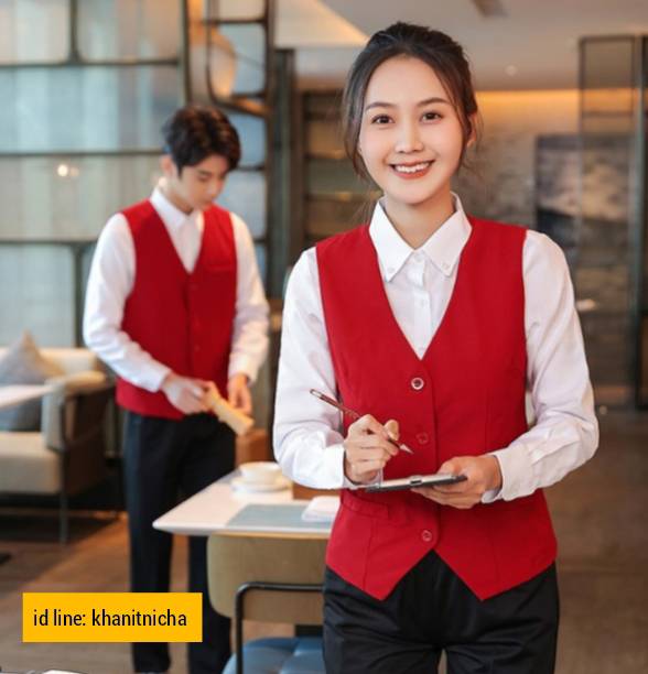 เสื้อกั๊ก เสื้อกั๊กพนักงานร้านอาหาร เสื้อกั๊กพนักงานผับ บาร์ สีแดง สีดำ