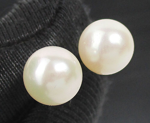 รหัส 59491 ต่างหู มุก สีขาว 7 มิล 2 เม็ด ทอง18K งานสวยมาก นน. 1.80 g