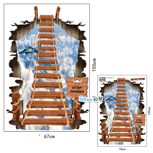 Wall Sticker สติ๊กเกอร์ติดผนัง 3Dสะพานไม้เหินเวหา (กว้าง67cm.xสูง105cm)