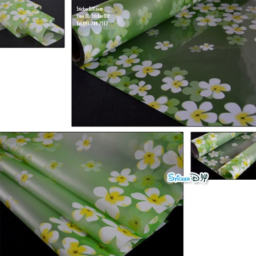 สติ๊กเกอร์ฝ้าติดกระจก แบบมีกาวในตัว ลีลาวดี สีเขียว (หน้ากว้าง 90cm) เมตรละ 89 บาท