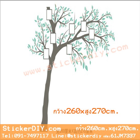 Bigsize Transparent Wall sticker สติ๊กเกอร์ติดผนัง ต้นไม้กรอบรูป JM7337 (กว้าง260xสูง270cm.)