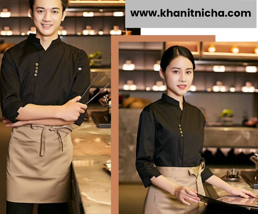 ชุดพนักงานเสริฟร้านกาแฟ ชุดพนักงานร้านอาหาร สีน้ำตาล สีแดง สีดำ