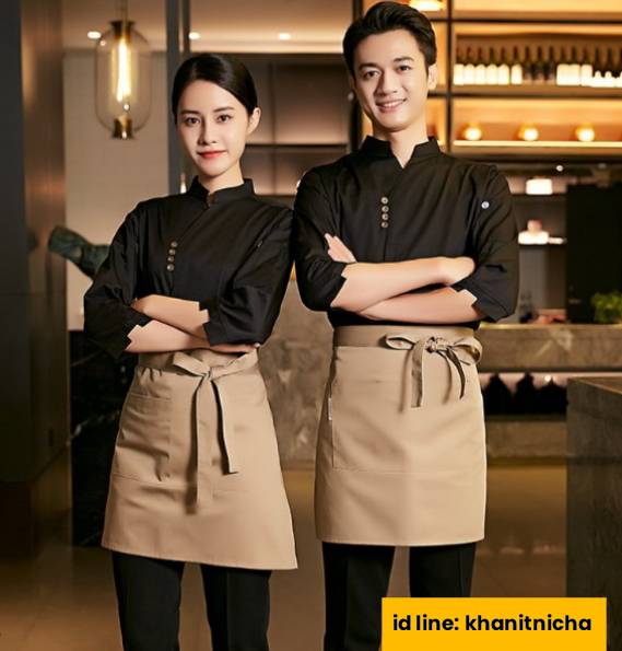 ชุดพนักงานเสริฟร้านกาแฟ ชุดพนักงานร้านอาหาร สีน้ำตาล สีแดง สีดำ