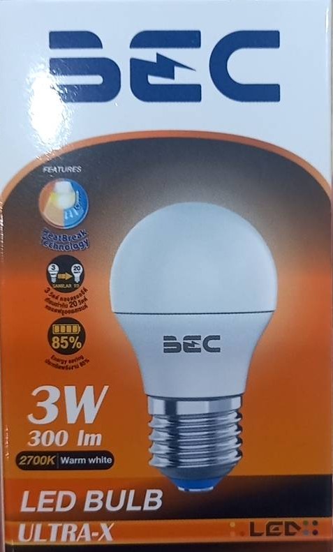 หลอดปิงปอง LED 3W Warm Ultra-X BEC