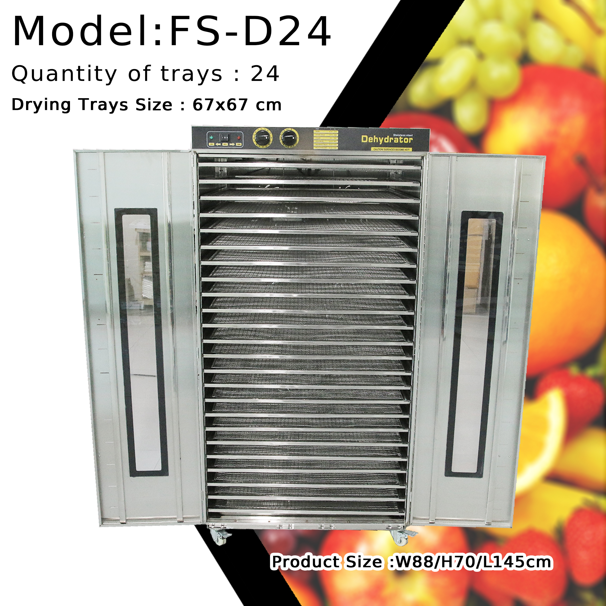 เครื่องอบแห้ง Fresh Sealer แบบ 24 ถาดใหญ่ รุ่น FS-D24 เครื่องอบผลไม้แห้ง