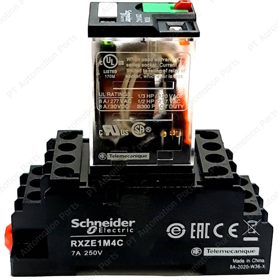 รีเลย์พร้อมซ็อกเก็ต ชไนเดอร์ Schneider Electric RXM4AB2P7 RXZE1M4C 230VAC 6A 4คอนแทค 14ขา มีไฟแสดงสถานะ LED