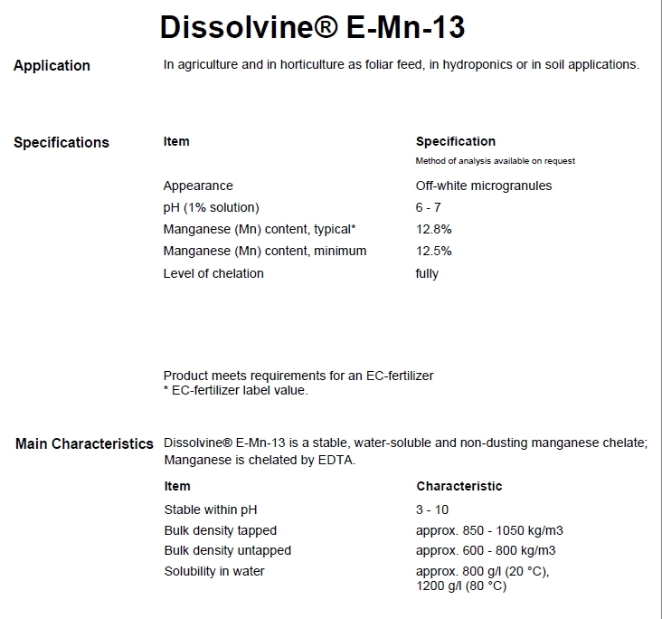 [25KG] ธาตุแมงกานีสคีเลตอีดีทีเอ 13% Dissolvine E-MN-13 (EDTA Mn 13%; Aczonobel Netherland) บรรจุ 25 กิโลกรัม