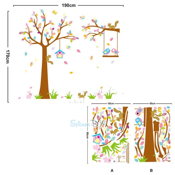 BigSize สติ๊กเกอร์ติดผนัง Colorful love birds tree (กว้าง190cm.xสูง170cm.)ปกติ350บาท เหลือ259บาท