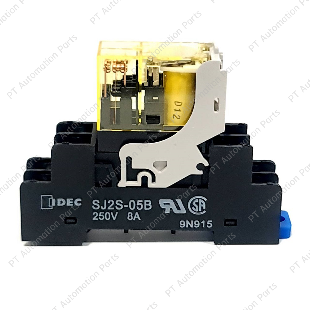 รีเลย์พร้อมซ็อกเก็ต IDEC RJ2S-CL-D12 SJ2S-05B 12VDC 8A 2คอนแทค 8ขา มีไฟแสดงสถานะ LED Slim Power Relay with Socket built-in LED indicator