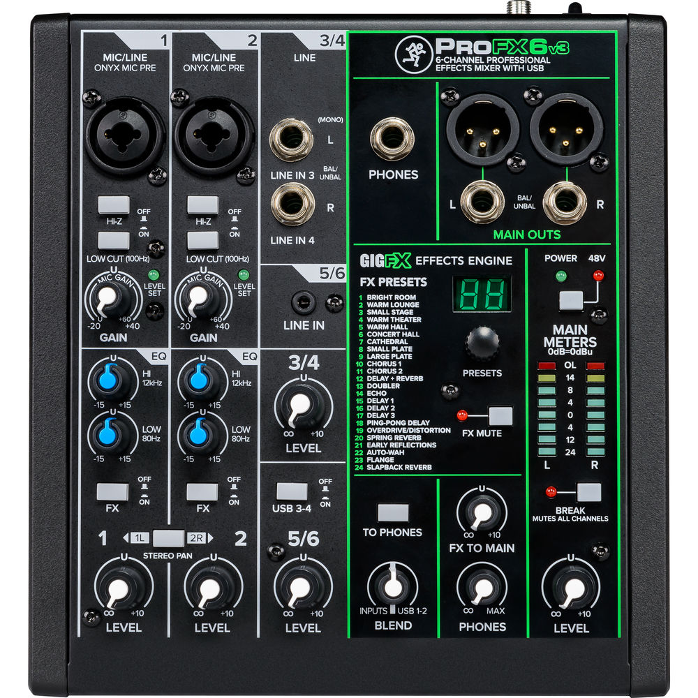 Mackie ProFX6v3 USB มิกเซอร์/ออดิโอ อินเตอร์เฟส 6 Channel, มีเอ็ฟเฟคในตัว 24 FX, บันทึกเสียง, ไลฟ์, สตรีม ฯลฯ รองรับ Mac/PC รับประกันศูนย์ไทย 1 ปีเต็ม