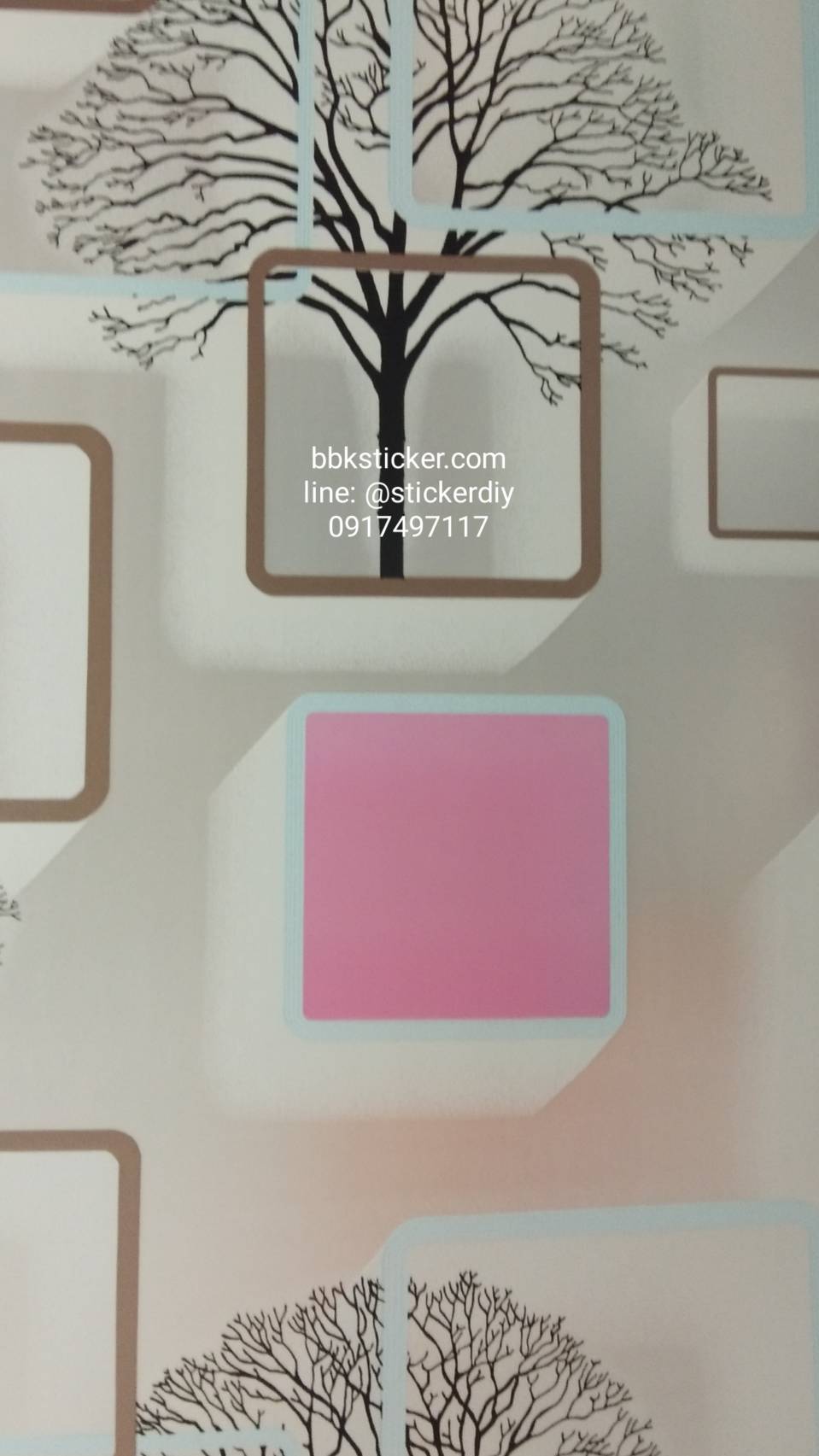 สติ๊กเกอร์ฝ้าติดกระจก แบบมีกาวในตัว 3D Tree สีชมพู (หน้ากว้าง 90cm) เมตรละ 89 บาท