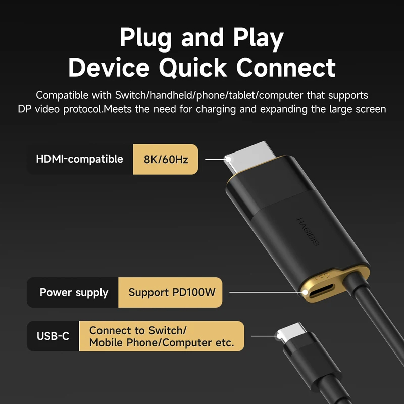 Hagibis SWC10 USB C to HDMI 8K@60Hz Type-C to HDMI Cable Thunderbolt 3