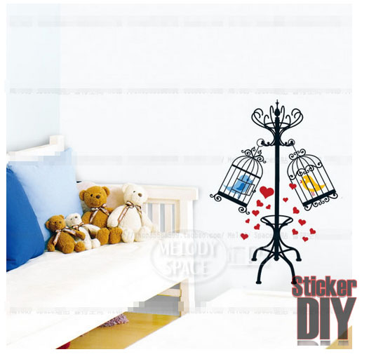 Transparent wall sticker สติ๊กเกอร์ติดผนัง Loving couple birdcage (กว้าง50cm.xสูง77cm.)
