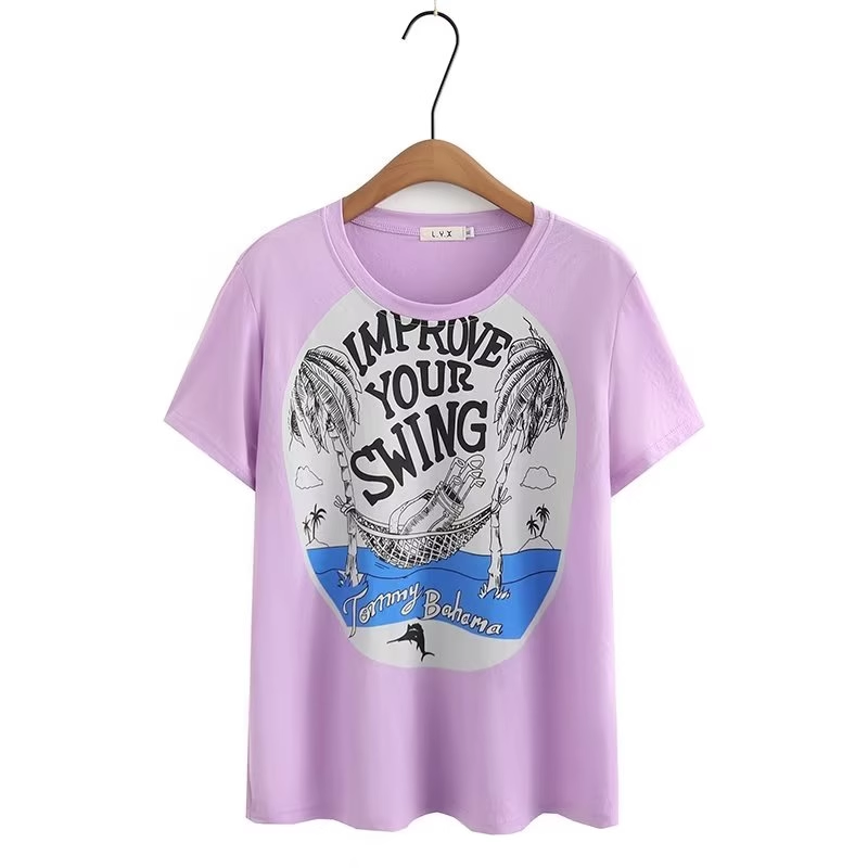 P8326 เสื้อยืดแฟชั่น ทรงปล่อย ผ้ายืดเนื้อดี สีม่วง