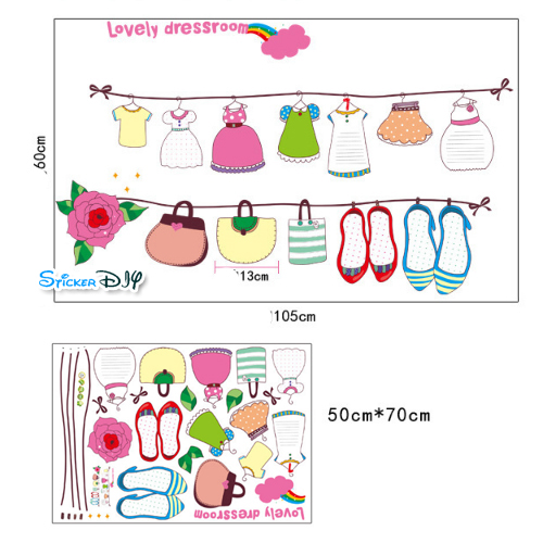 Transparent wall sticker สติ๊กเกอร์ติดผนัง Lovely Dressroom (กว้าง100cm.xสูง98cm.)