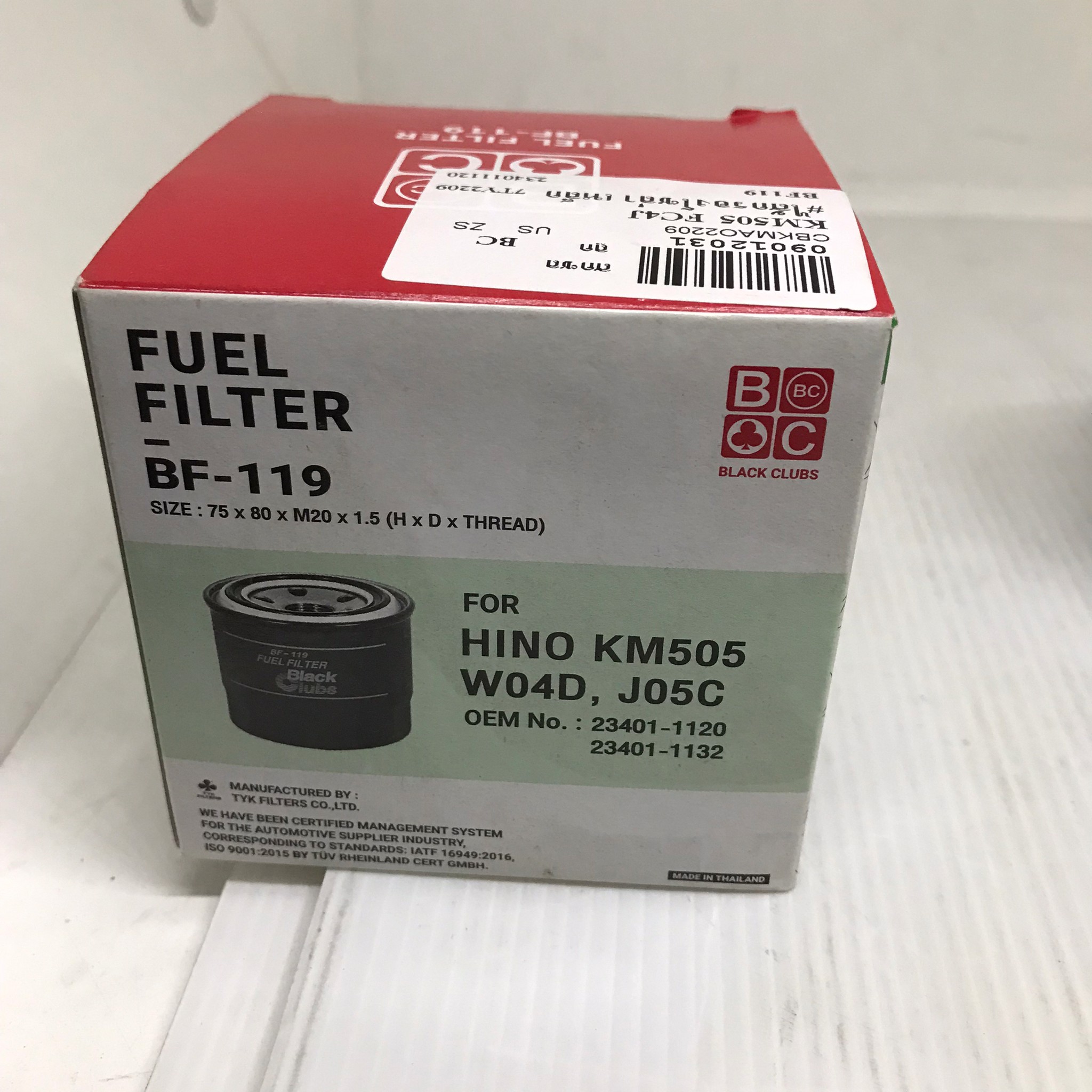 กรองโซล่า HINO KM505 / WO4D / J05C ฮีโน่ ยี่ห้อ BLACK CLUB / เบอร์ BF-119 / BF119 / 23401-1120 / 234011120 / 23401-1132 / Fuel Filter