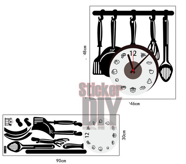 Wall clock sticker สติ๊กเกอร์นาฬิกาติดผนัง Lovely Kitchen (กว้าง46cm.xสูง48cm.)