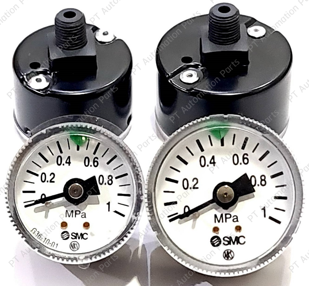 Pressure Gauge SMC G36-10-01 G46-10-01 เกจวัดแรงดันลม แบบเข็ม Range 0-1MPa (0-10bar) Port size R1/8 เกลียวหลัง ตัวผู้ 1หุน