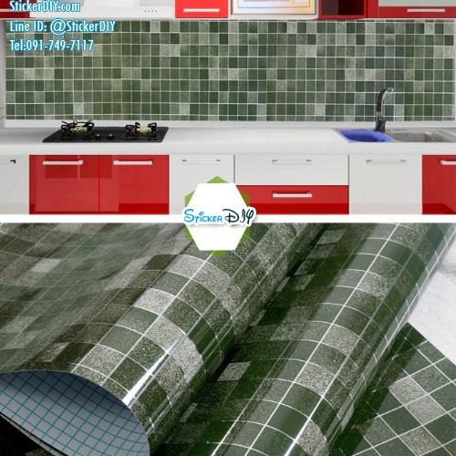 Aluminium foil sticker สติ๊กเกอร์อเนกประสงค์ โมเสคเขียว K002D(หน้ากว้าง45cm.xยาว2m.)