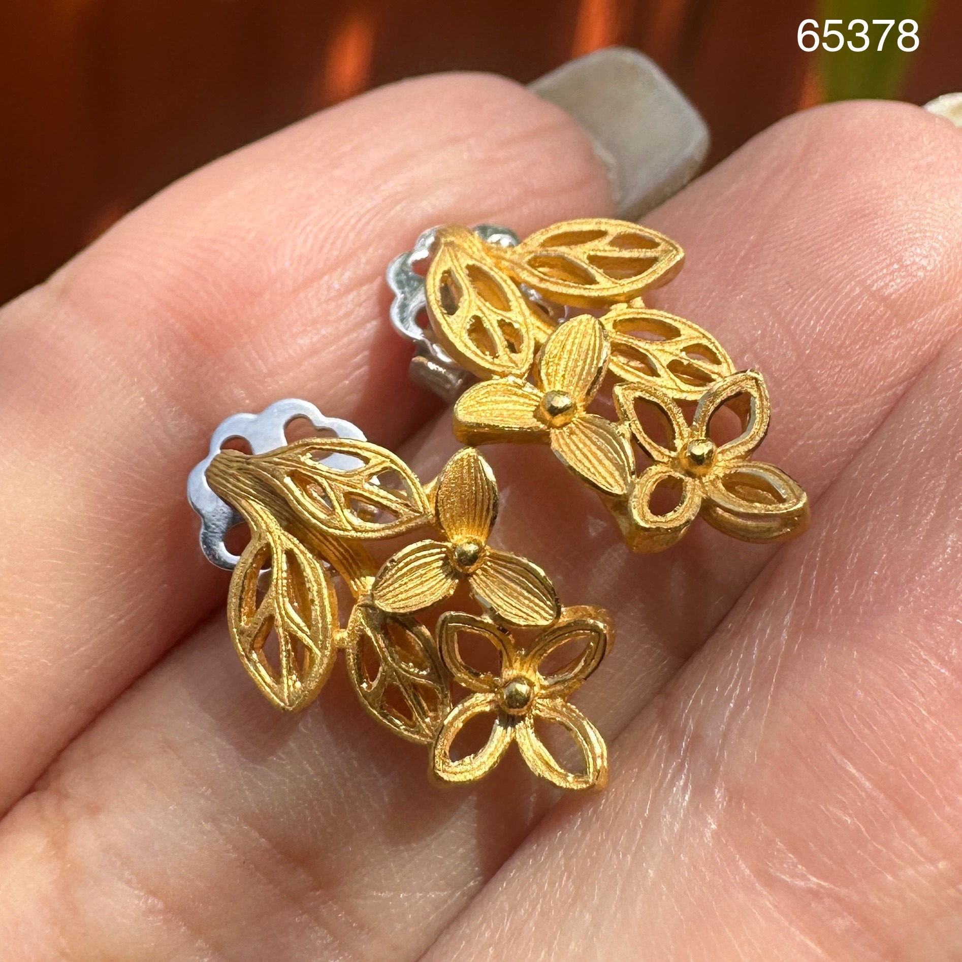 รหัส 65378 ต่างหู Prima Gold ทอง24K ลายช่อดอกไม้ แป้นทอง14K พร้อมการ์ด นน. 4.55 g