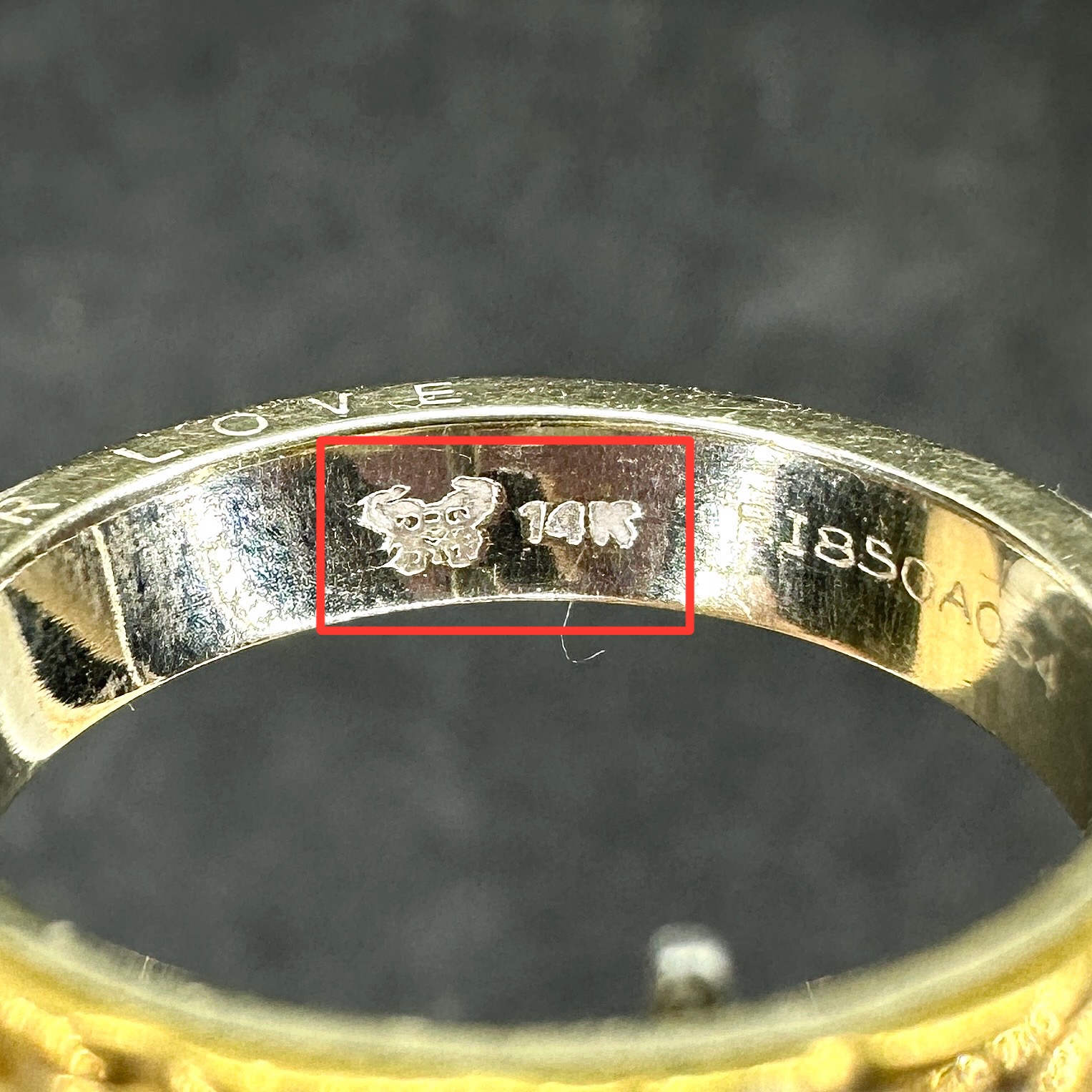 รหัส 62544 แหวน Gold Master ทอง24K + ทอง14K ลายGucci ตอก FOREVER LOVE size 58.5 นน. 8.44 g