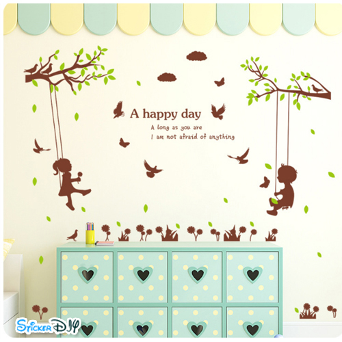 Transparent wall sticker สติ๊กเกอร์ติดผนัง Happy Day (กว้าง133cm.xสูง125cm.)