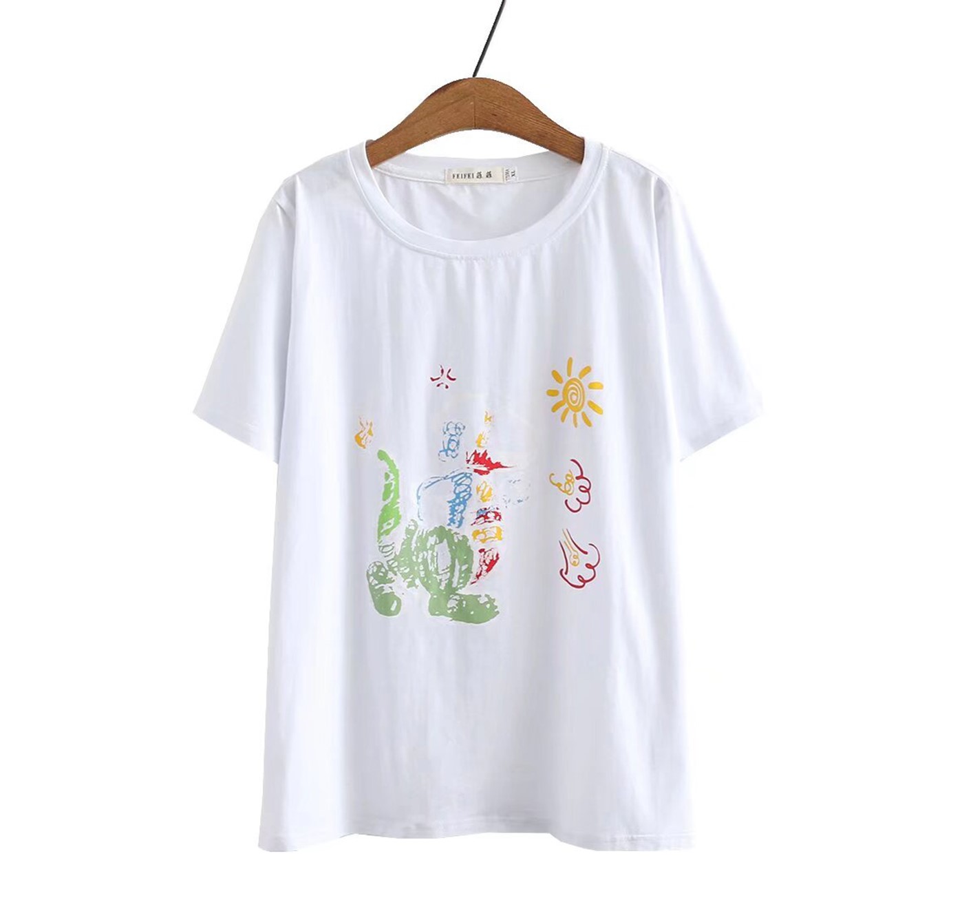 P3899 เสื้อแฟชั่น ผ้ายืดเนื้อดี นิ่มละมุนมาก พิมพ์ลาย สีขาว