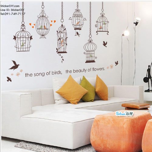 Transparent Wall Sticker สติ๊กเกอร์ติดผนัง กรงนก "The song of birds" (กว้าง136cm.xสูง92cm.)
