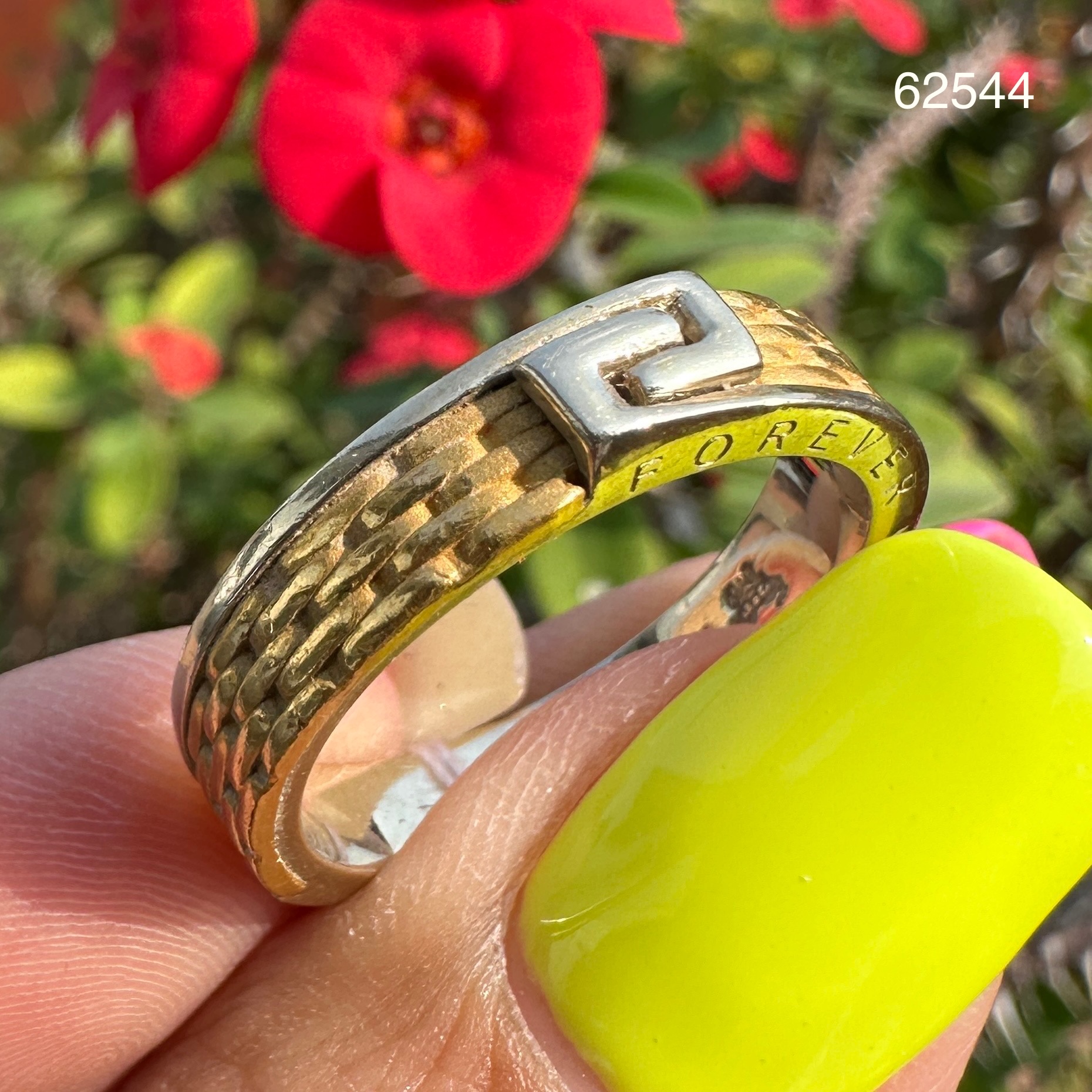 รหัส 62544 แหวน Gold Master ทอง24K + ทอง14K ลายGucci ตอก FOREVER LOVE size 58.5 นน. 8.44 g