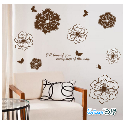 Transparent wall sticker สติ๊กเกอร์ติดผนัง ดอกไม้ I'll love of u (กว้าง117cm.xสูง70cm.)