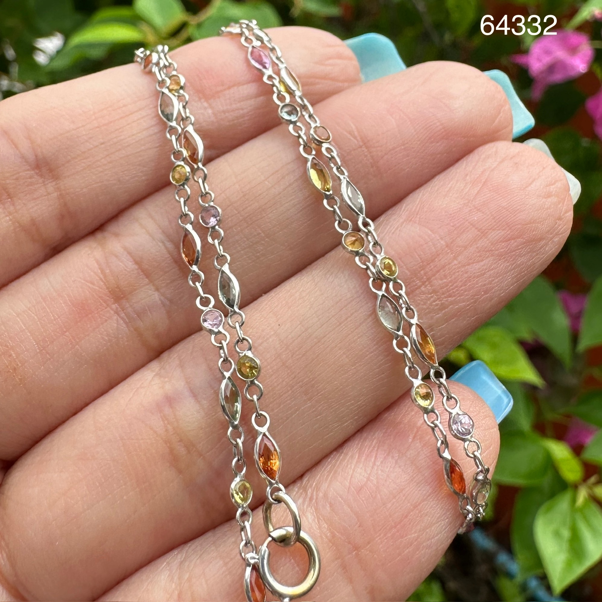 รหัส 64332 สร้อยคอ พลอยหลายสี รอบเส้น ทองคำขาว18K ความยาว 18 นิ้ว นน. 3.21 g