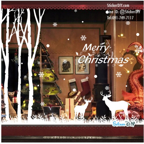 Transparent wall sticker สติ๊กเกอร์ติดผนัง Merry Christmas XL835 (กว้าง140cm.xสูง82cm.)