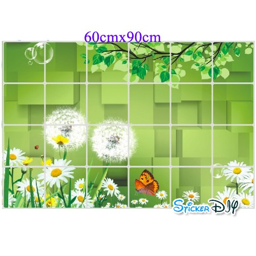 Aluminium Foil Sticker สติ๊กเกอร์อลูมิเนียม 3D Dandelion สีเขียว (กว้าง90cm.xสูง60cm.)