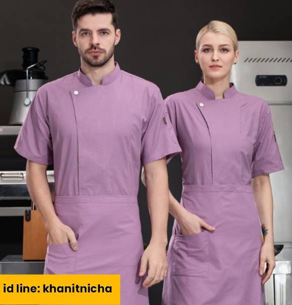 เสื้อเชฟ เสื้อกุ๊ก เสื้อพนักงานร้านอาหาร แขนสั้น สีม่วง สีเขียวอ่อน สีกรมท่า สีดำ